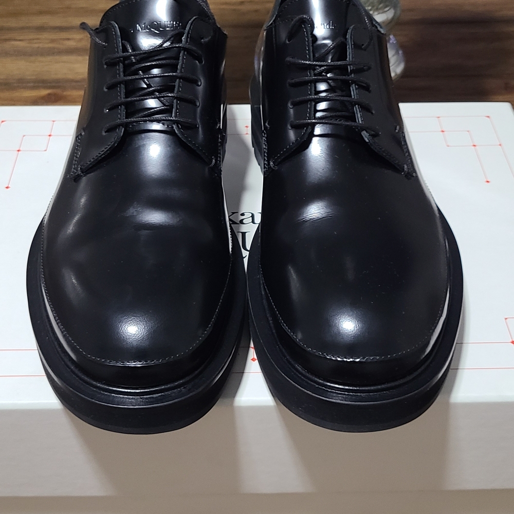 Alexander McQueen Glossy Black Leather Derbys